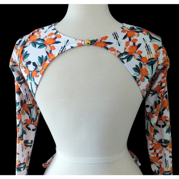 New Stylish Swimwear Long Sleeve Open Back One Piece Swim Suit Size M - Picture 3 of 5